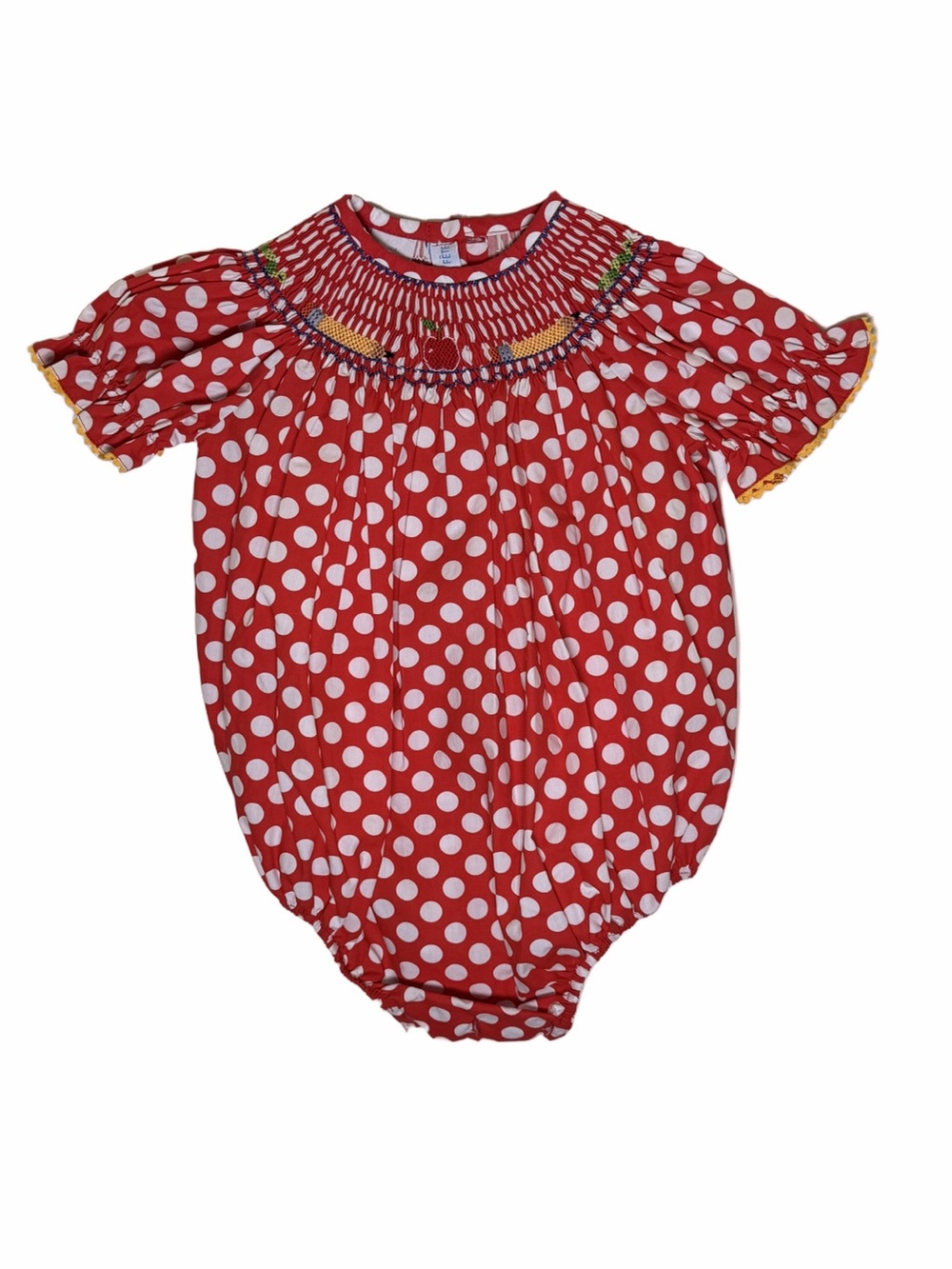 Vive La Fete Red Polka Dot Smocked Baby Bubble One-Piece School Days